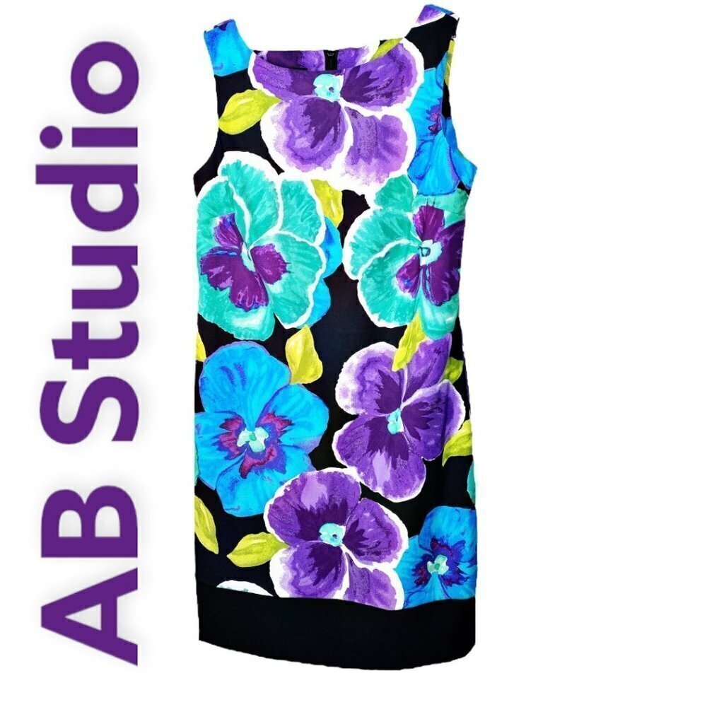 AB STUDIO Bold Floral Sleeveless Shift‎ Dress, Size 6